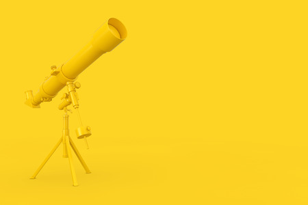 Yellow Modern Mobile Telescope on Tripod on a yellow background. 3d Renderingの写真素材
