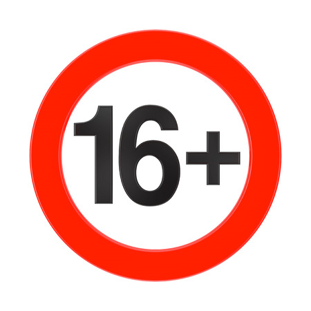 Forbidden Under the Age of 16 Red Sign on a white background 3d Renderingの写真素材