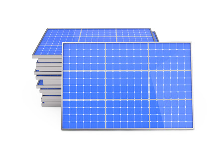 Stack of Photovoltaic Solar Panels on a white background. 3d Rendering
