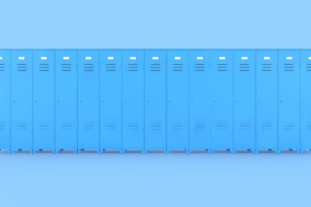 Row of Blue Metal Gym Lockers on a pink background 3d Renderingの写真素材