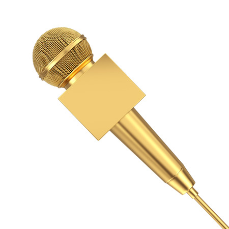Golden Metal Modern Microphone on a white background 3d Renderingの写真素材