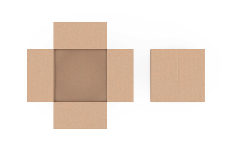 Top View of Opened and Closed  Empty Cardboard Box on a white background. 3d Renderingの写真素材