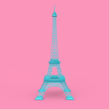 Paris Blue Eiffel Tower Statue on a pink background 3d Rendering の写真素材