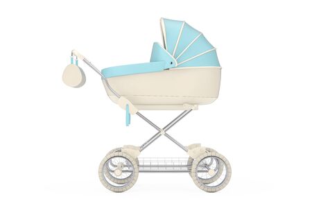 Modern Blue Baby Carriage, Stroller, Pram on a white background. 3d Renderingの写真素材
