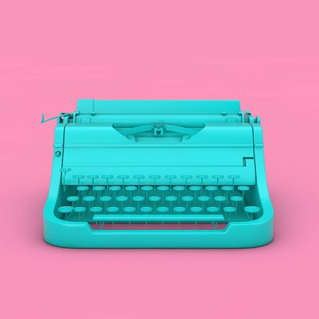 Old Vintage Retro Blue Typewriter in Duotone Style on a pink background 3d Rendering