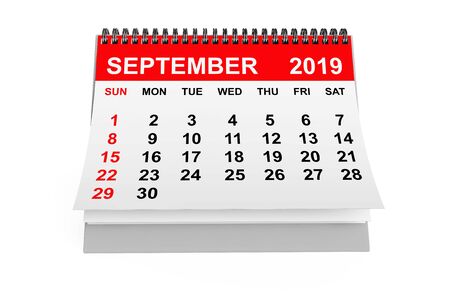 2019 Year September Calendar on a white background. 3d renderingの写真素材