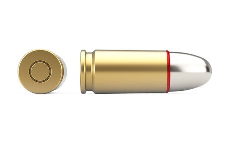 9 mm Metal Gun Bullet on a white background. 3d Renderingの写真素材