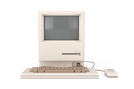 Retro Personal Computer. The System Unit, Monitor, Keyboard and Mouse on a white background. 3d Renderingの写真素材