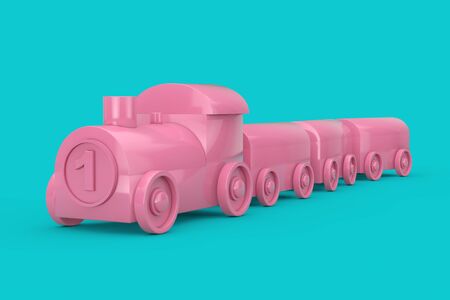 Children Toy Pink Plastic Train Mock Up Duotone on a blue background. 3d Renderingの写真素材