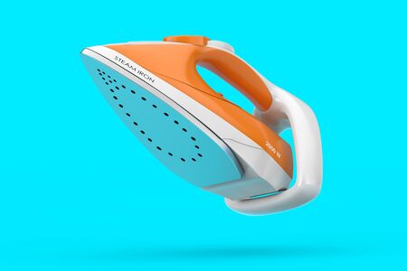 Electric Clothes Steam Iron on a blue background. 3d Renderingの写真素材