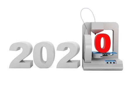 Modern Home 3d printer print New 2020 Year Sign on a white background. 3d Rendering