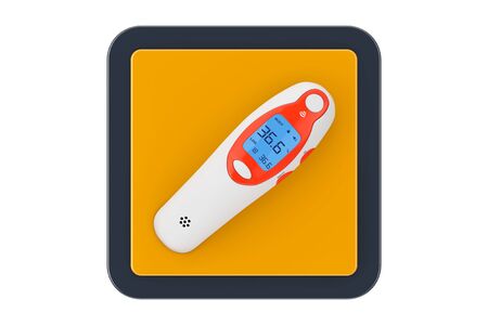Medical Ear Infrared Digital Thermometer as Touchpoint Web Icon Button on a white background. 3d Renderingの写真素材
