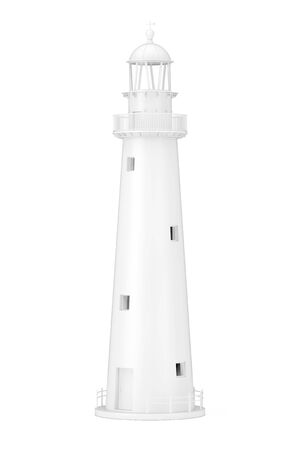Beautiful White Old Lighthouse in Clay Style on a white Background. 3d Renderingの写真素材