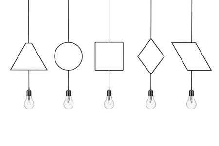 Set of Vintage Hanging Light Bulbs on a white background. 3d Renderingの写真素材