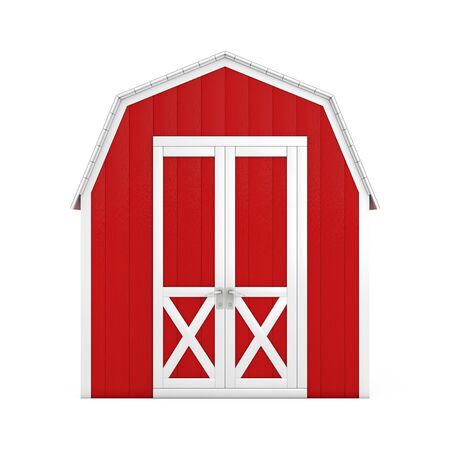 Red Wood Small House Cabin Storage Shed for Garden Tools on a white background. 3d Rendering の写真素材