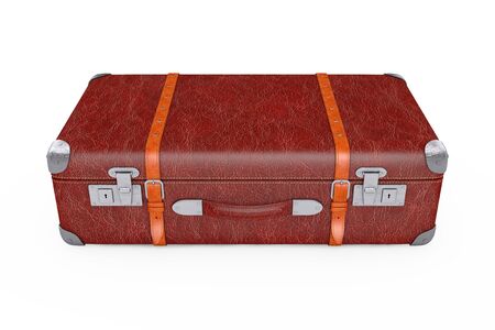 Retro Leather Brown Threadbare Suitcase With Metal Corners and Belts on a white background. 3d Rendering の写真素材