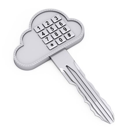 Internet Security Concept. Cloud Key with Digital Entry Keypad on a white background. 3d Renderingの写真素材