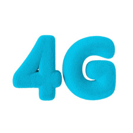 4G Network Sign as Blue Fur on a white background. 3d Rendering