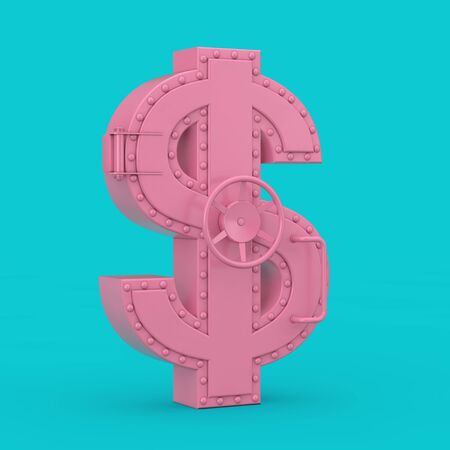Pink Bank Safe Vault Door in Shape of Dollar Symbol in Duotone Style on a blue background. 3d Renderingの写真素材