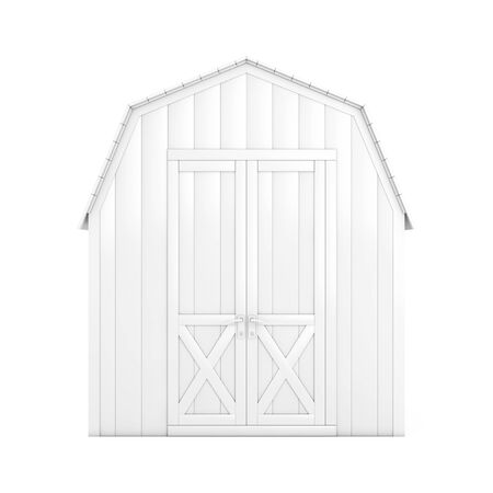 White Wood Small House Cabin Storage Shed for Garden Tools in Clay Style on a white background. 3d Rendering の写真素材