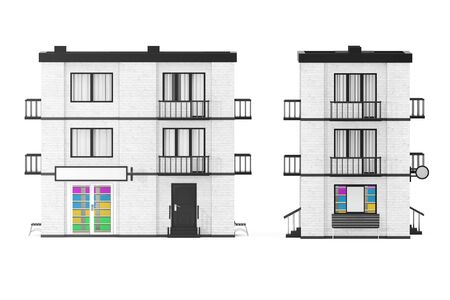 Store in City, Town White Brick House Building on a white background. 3d Rendering