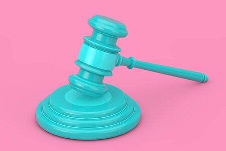 Blue Judge Gavel and Sound Block as Duotone Style on a pink background. 3d Renderingの写真素材