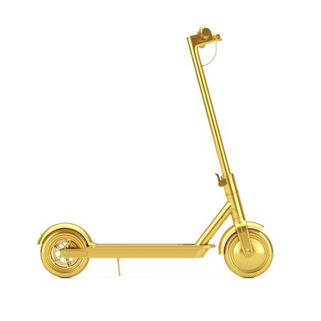 Golden Modern Eco Electric Kick Scooter on a white background. 3d Renderingの写真素材