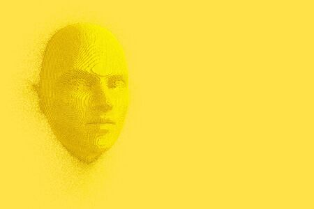 Abstract Yellow Cubes Human Head and Face in Duotone Style on a yellow background. 3d Renderingの写真素材