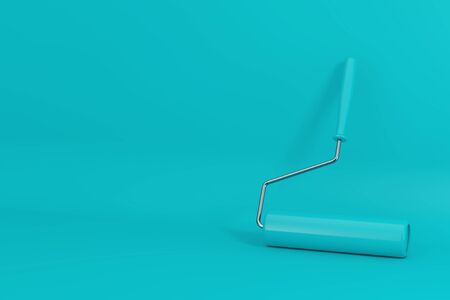 Blue Paint Roller in Duotone Style on a blue background. 3d Renderingの写真素材