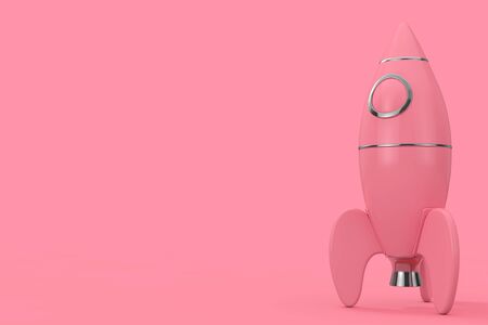 Pink Childs Toy Rocket in Duotone Style on a pink background. 3d Renderingの写真素材