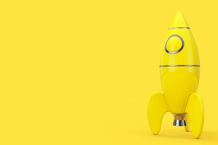 Yellow Childs Toy Rocket in Duotone Style on a yellow background. 3d Renderingの写真素材