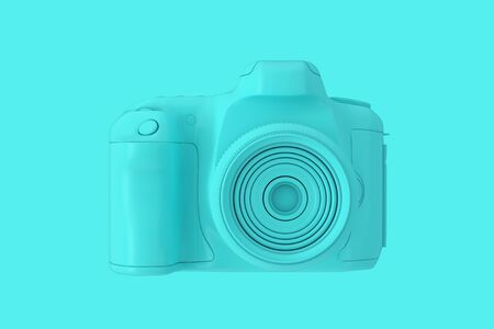 Blue Modern Digital Photo Camera in Duotone Style on a blue background. 3d Renderingの写真素材