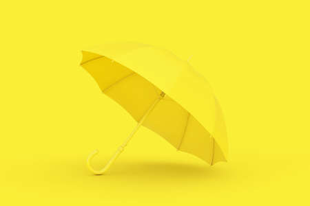 Yellow Mockup Umbrella in Duotone Style on a yellow background. 3d Renderingの写真素材