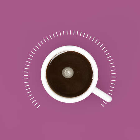 Top View of Cup of Black Coffe as Power Control at Maximum Value on a purple background. 3d Renderingの写真素材
