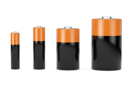 Alkaline Batteriy Icon Set with Diffrent AAA, AA, C, D Size and Free Space for Your Design on a white background. 3d Renderingの写真素材