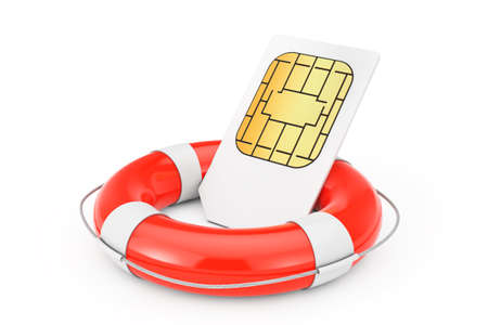 SIM Card with Lifebuoy on a white background. 3d Rendering