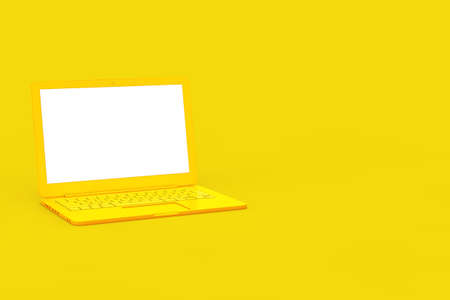 Modern Yellow Laptop Computer with Blank Screen for Your Design in Duotone Style on a yellow...