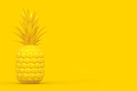 Fresh Ripe Tropical Healthy Nutrition Yellow Pineapple Fruit in Duotone Style on a yellow background. 3d Renderingの写真素材