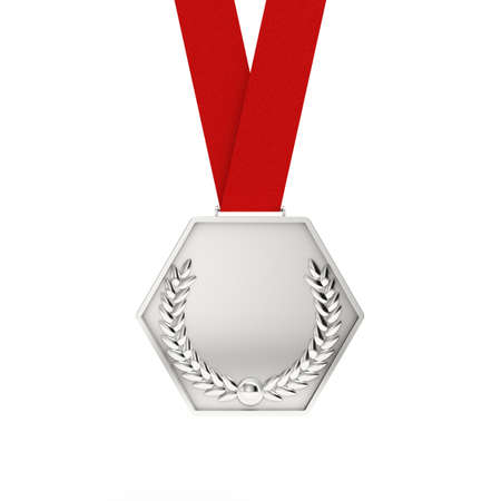 Silver Medal with Laurel Wreath on a white background. 3d Renderingの写真素材