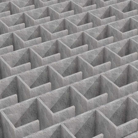 Mysterious Infinite Concrete Maze Labyrinth Structure Extreme Closeup. 3d Rendering