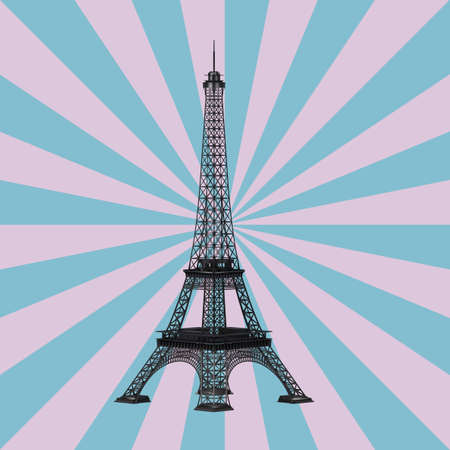 Paris Eiffel Tower on a Vintage Star Shape Pink and Blue background. 3d Renderingの写真素材