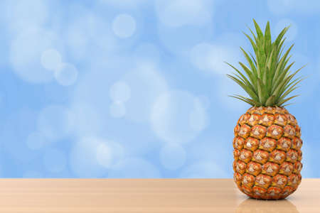 Fresh Ripe Tropical Healthy Nutrition Pineapple Fruit on a wooden table. 3d Rendering