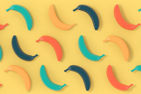 Multicolour Bananas Background Texture on a yellow backdrop. 3d Rendering
