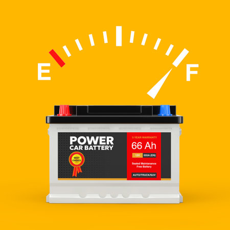 Fuel Dashboard Gauge Sign Showing a Full Charge with Rechargeable Car Battery 12V Accumulator and...