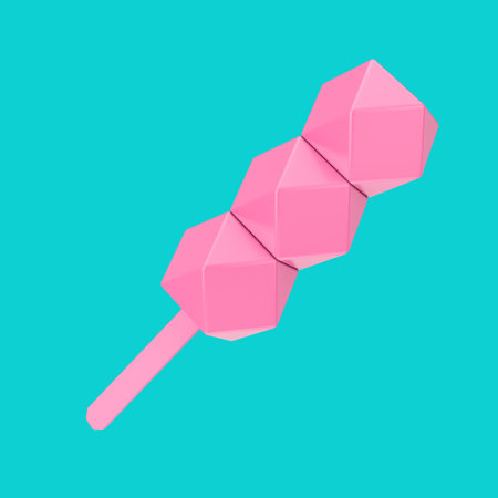 Pink Cube Ice Cream in Duotone Style on a blue background. 3d Renderingの写真素材