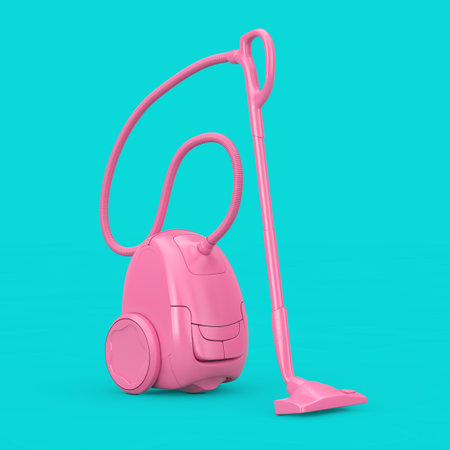 Pink Vacuum Cleaner in Duotone Style on a blue background. 3d Renderingの写真素材