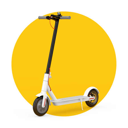 White Modern Eco Electric Kick Scooter on a white and yellow background. 3d Renderingの写真素材