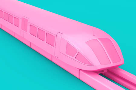 Super High Speed Futuristic Commuter Pink Train in Duotone Style on a blue background. 3d Renderingの写真素材