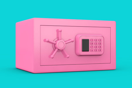 Pink Security Code Vault Safe in Duotone Style on a blue background. 3d Rendering