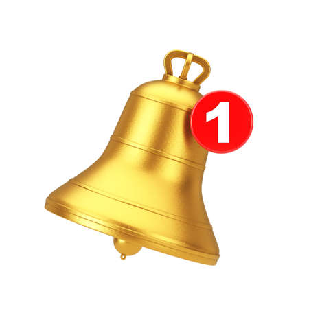 New Message Golden Bell Icon on a white background. 3d Rendering